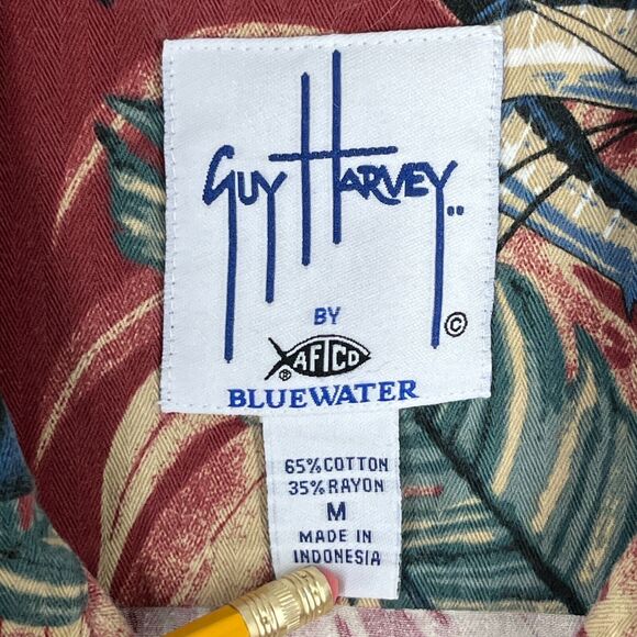 GUY HARVEY SHIRT MENS M RED HAWAIIAN MARLIN AFTCO BLUEWATER LOOSE EASY-CARE CAMP - Picture 6 of 10